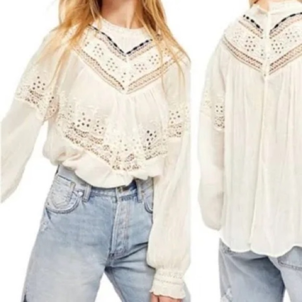 Free People Abigail White/  Cream Lace Blouse New Without Tags medium